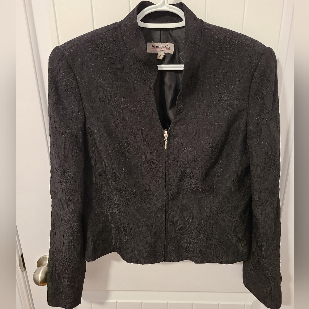 🌟Pierre Cardin Vintage Black Textured Shimmer Blazer Size 6 - Picture 6 of 9